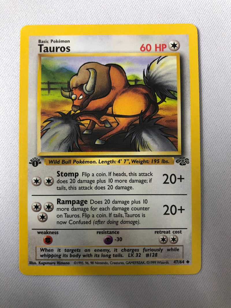 Tauros 47/64 1st Edition Jungle Set Pokemon Card Near Mint