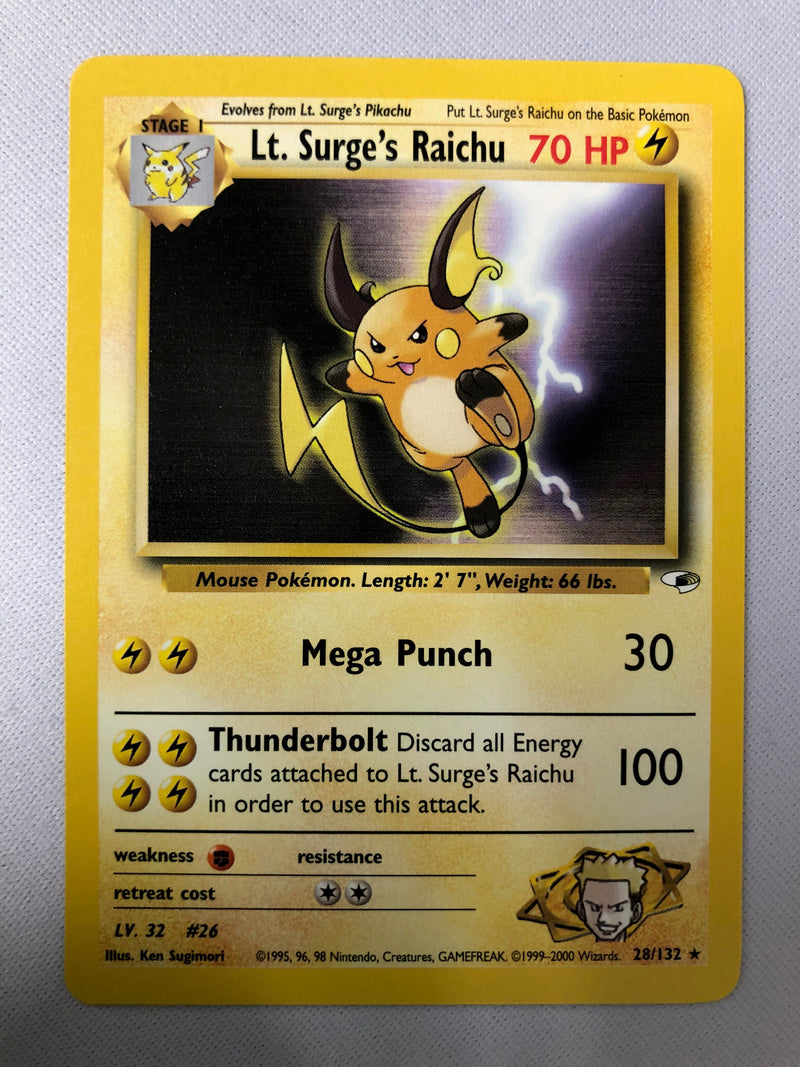 Lt. Surge's Raichu 28/132 Gym Heroes Rare  Pokemon Card NM