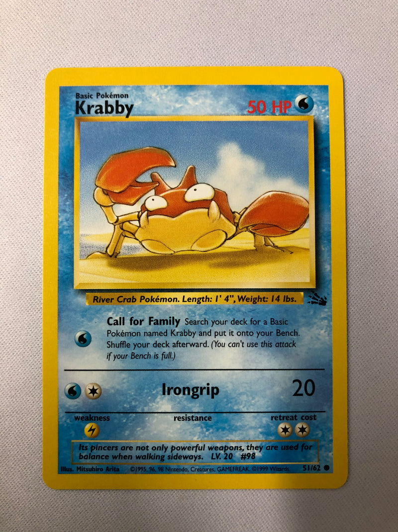 Krabby 51/62 Fossil Set Common Pokemon Card Near Mint