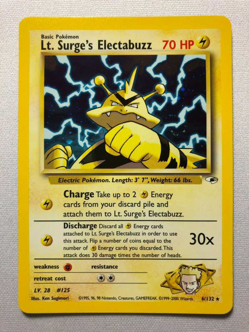 Lt. Surge's Electabuzz 6/132 Holo Rare Gym Heroes Pokemon Card Near Mint