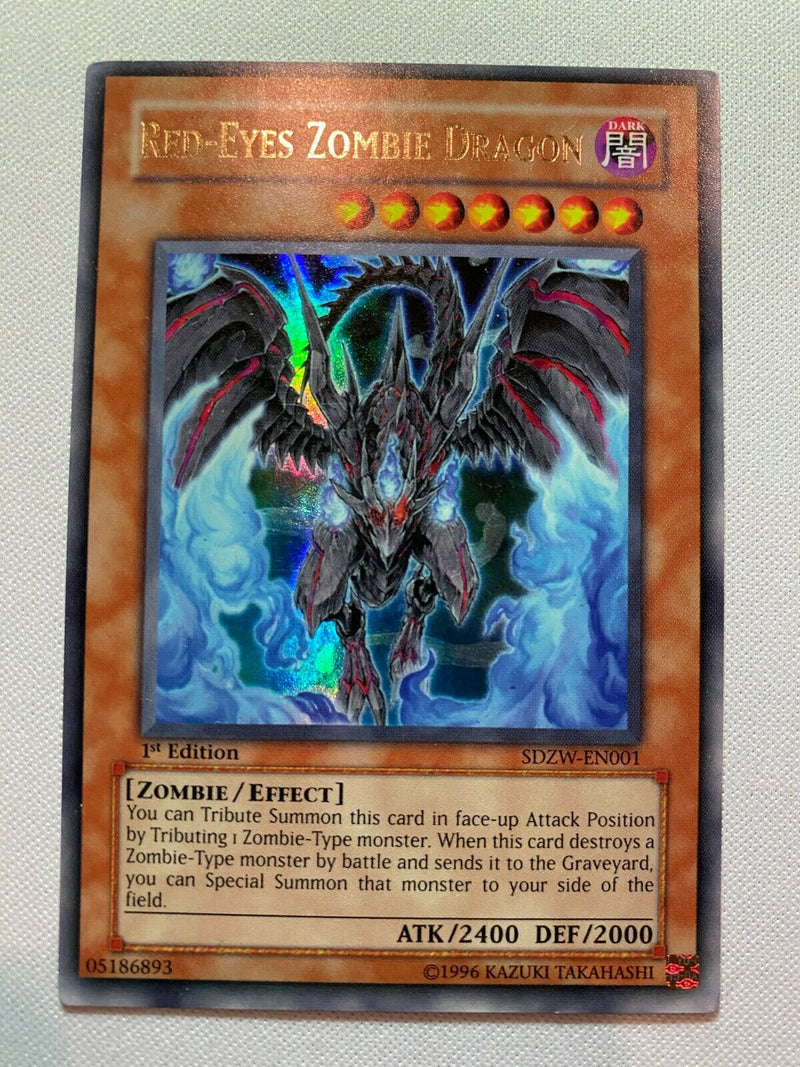Yugioh Red Eyes Zombie Dragon SDZW-EN001 1st Edition Gold Holo Rare Near Mint