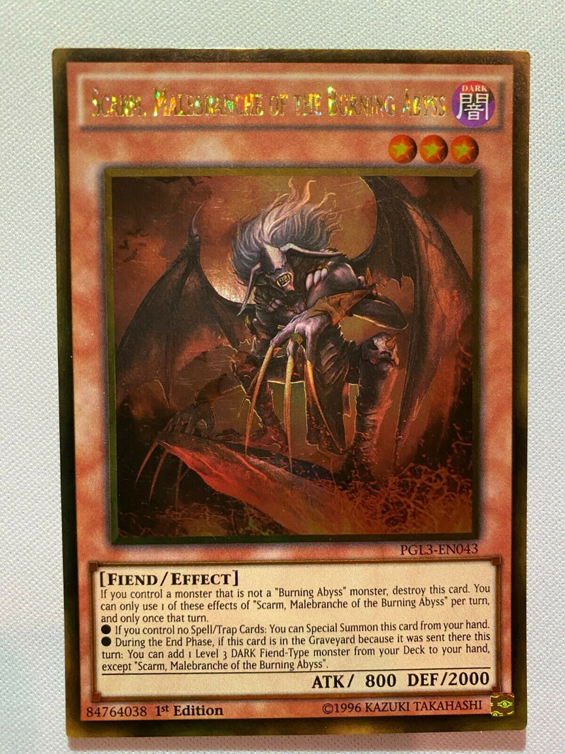 Yugioh Scarm, Malebranche of the Burning Abyss PGL3-EN043 Gold Rare 1st Edition Near Mint