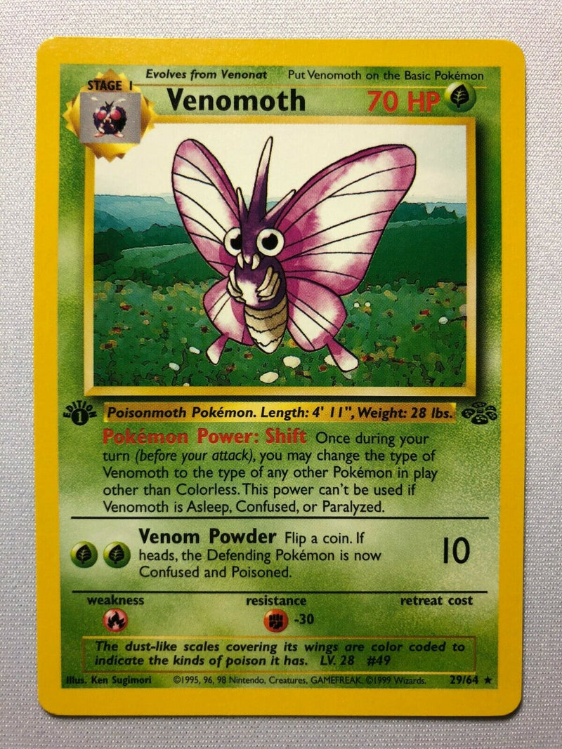 Venomoth 29/64 1st Edition Jungle Set Non-Holo Rare Pokemon Card Near Mint