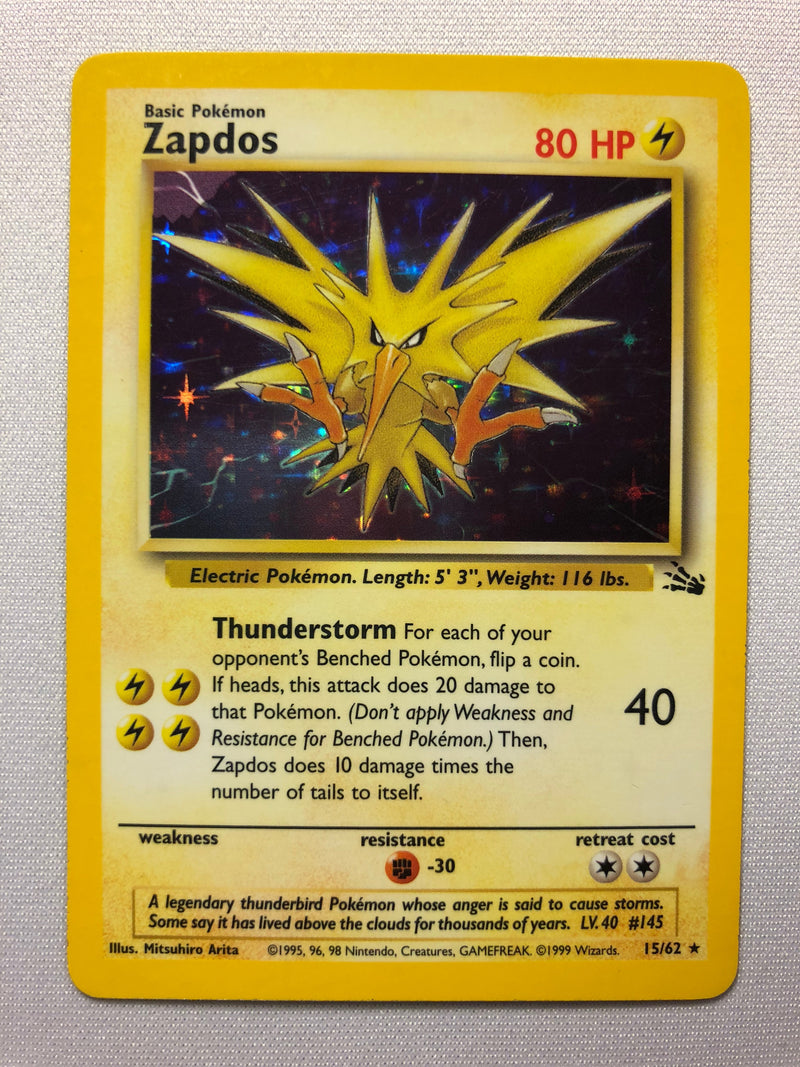 Zapdos 15/62 Fossil Set Holo Rare Pokemon Card Near Mint