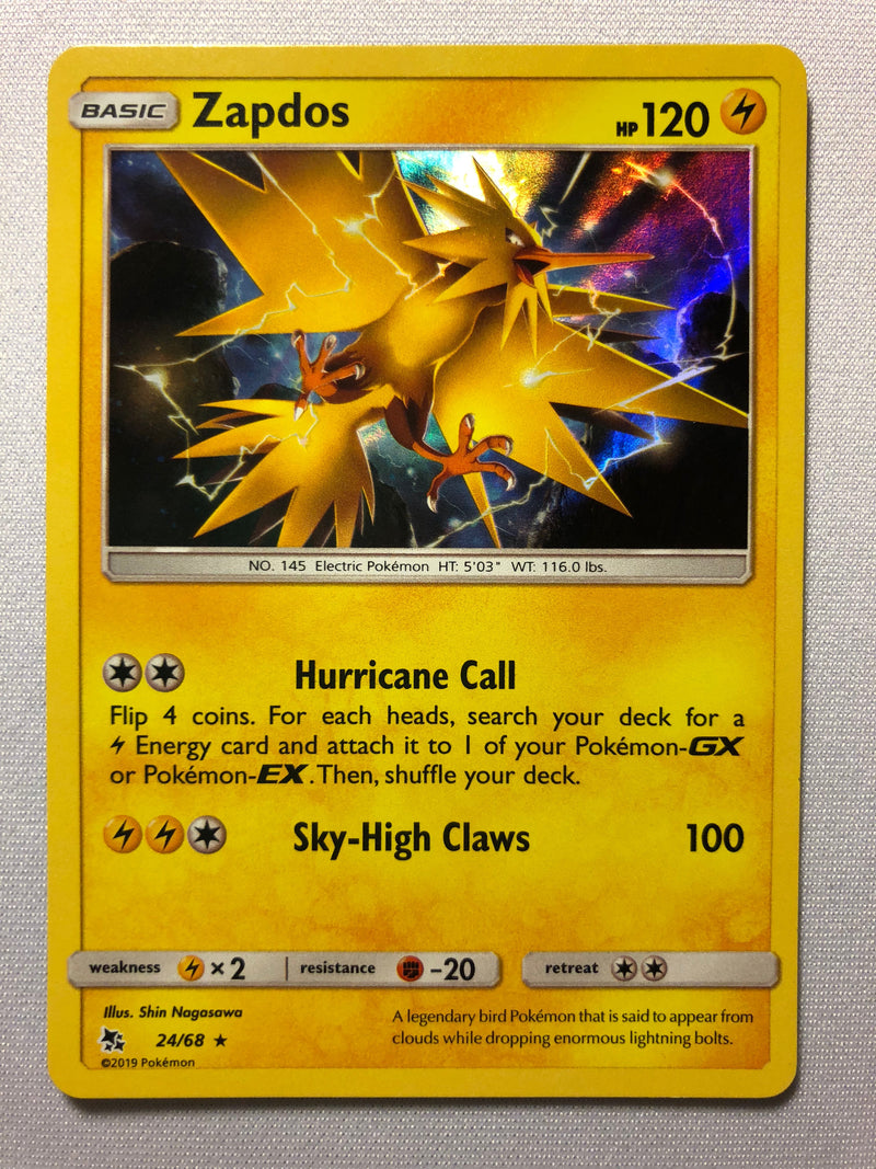 Zapdos 24/68 Holo Rare Sun & Moon Hidden Fates Pokemon Card Near Mint