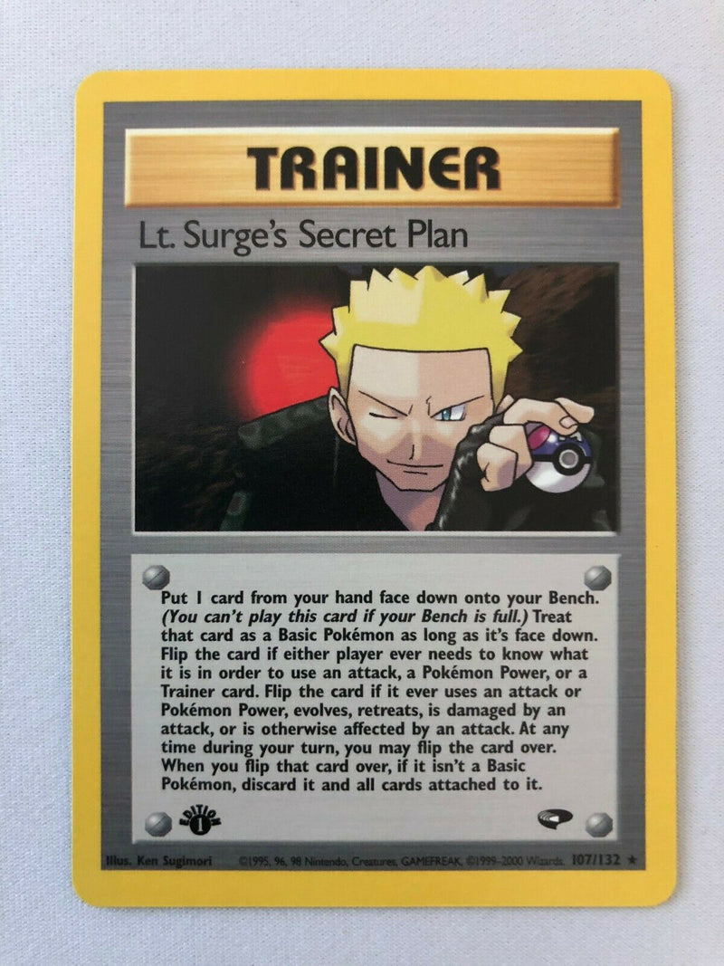 Lt. Surge's Secret Plan 107/132 1st Edition Gym Heroes Rare Pokemon Card NM